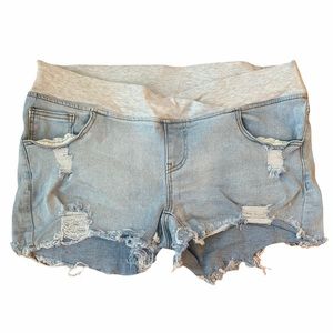 Distressed Denim Maternity Shorts, Size XL